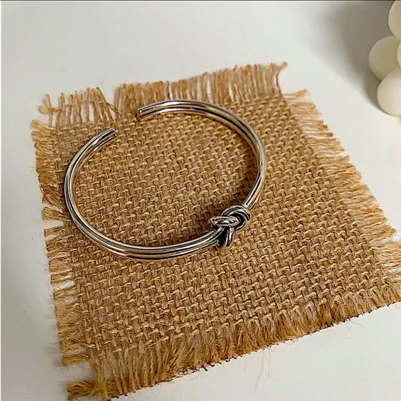 Knot Sterling Silver Bangle Cuff Bracelet, Elegant Matching Ring Set - Picture 11 of 15